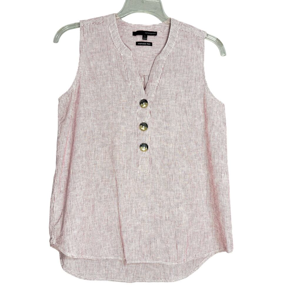 Harve Benard Linen Sleeveless Top Size L Striped Buttons Classic Lightweight
